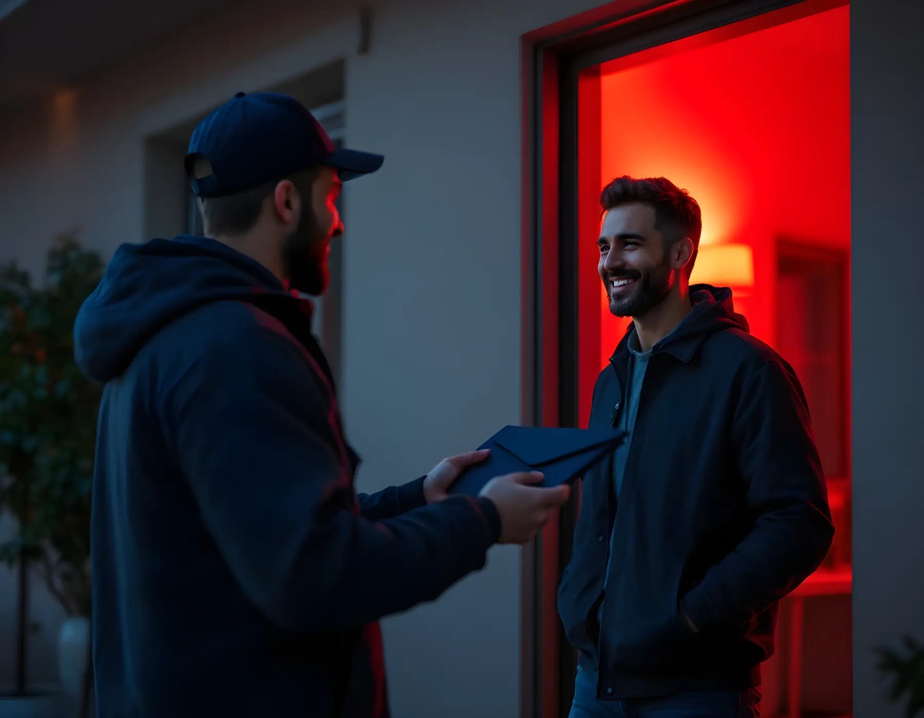 Livraison d'une enveloppe à la porte d'un appartement