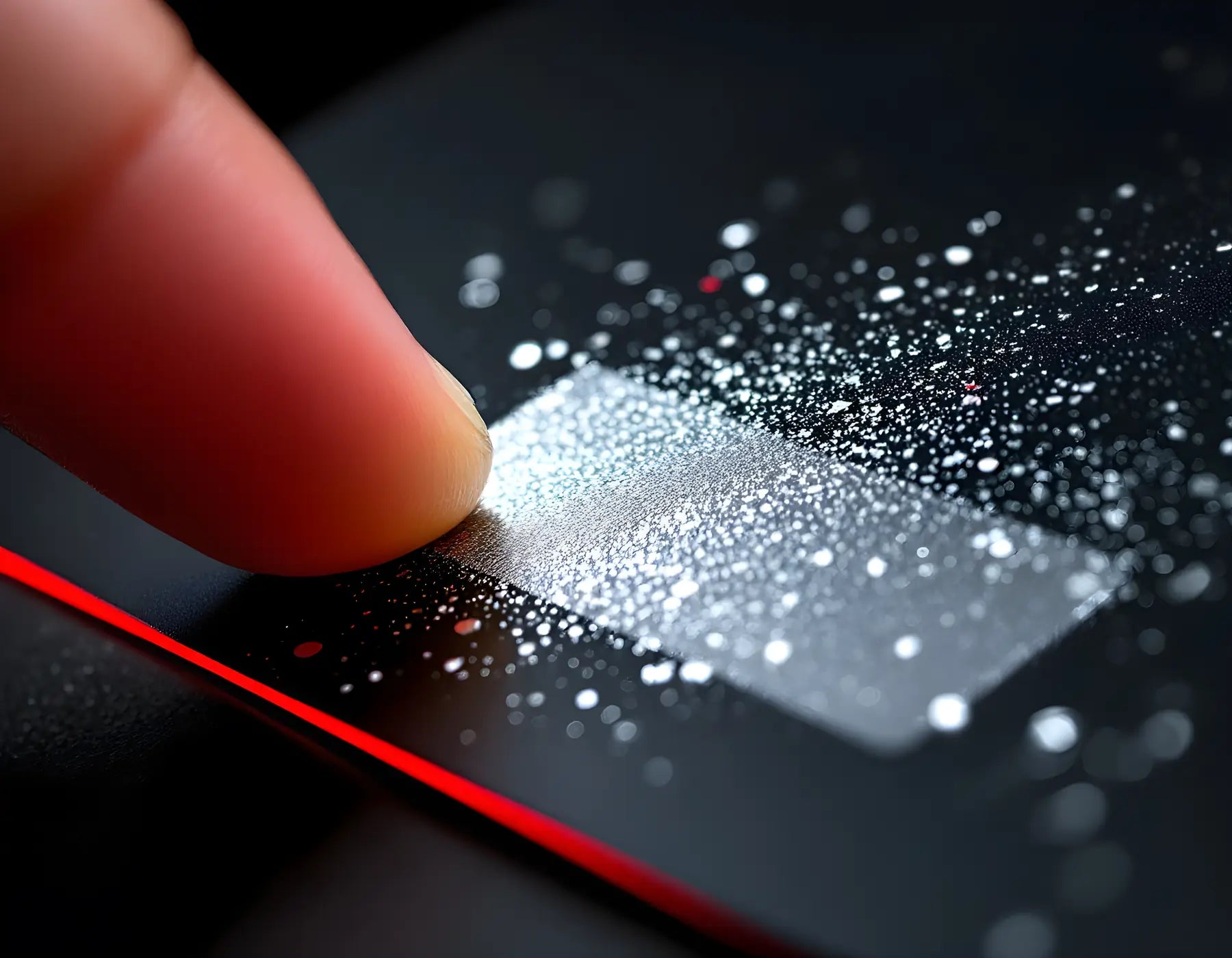 Doigt grattant la zone argentée d'une carte noire